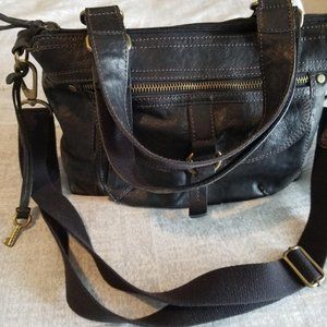 Fossil Handbag with handles and shoulder strap Black Leather